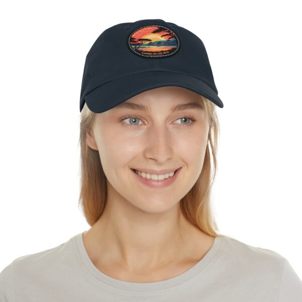 Carmel-by-the-Sea Hat - Premium Dad Cap with PU Leather Patch, California Coastal Sunset Design, Travel Souvenir Gift