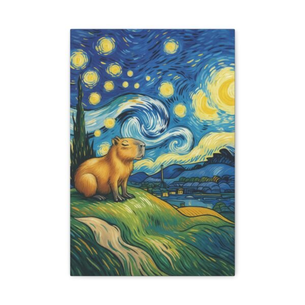 Canvas Print, Capybara Art - Tranquil Night Landscape Wall Decor, Whimsical Animal Illustration, Capybara Nation Collection, Nature Lover