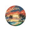 Tampa Florida Sticker - Retro Sunset Beach Scene with Palm Trees, Ocean Waves, and Vibrant Coastal Skyline - Vintage Travel Art