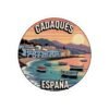 Cadaqués España Sticker - Retro Coastal Round Vinyl Decal | Mediterranean Village, Sunset Beach & Boats Souvenir Travel Gift