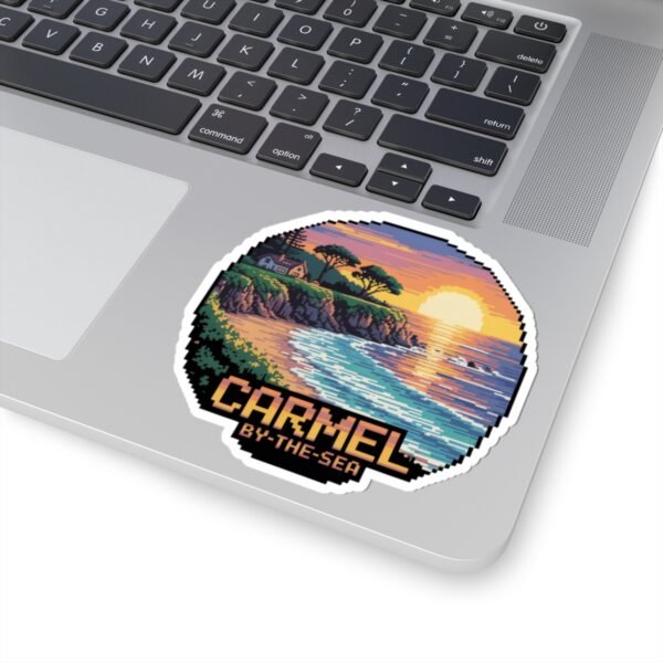 6684837137329159501_1200.jpeg Carmel-by-the-Sea Sticker - Pixel Art Sunset Beach Cliff and Ocean Waves Design - Retro 8-Bit California Coastal Travel Souvenir Decal