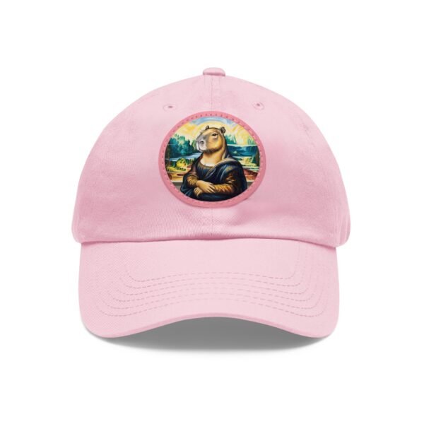 Capybara Mona Lisa Hat - PU Leather Patch Funny Animal Baseball Cap, Art Parody Gift