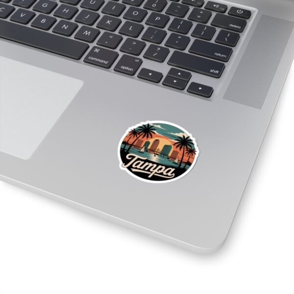 Tampa Florida Sticker - Retro Circular Skyline with Dome, Bridge & Palm Trees - Vintage Coastal Travel Souvenir Decal for Water Bottles