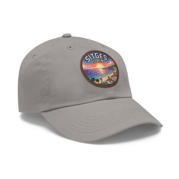 Sitges Spain Hat - Pixel Art Coastal Dad Cap with Leather Patch, Summer Beach Travel Souvenir