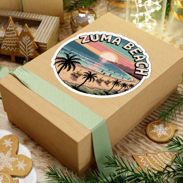 Zuma Beach Pixel Art Sticker - Retro California Sunset Surf Vibes