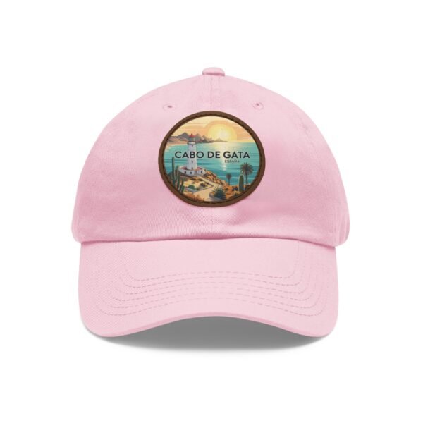Cabo de Gata Hat - Spain Leather Patch Cap, Retro Coastal Sunset Design, Mediterranean Travel Souvenir, Unique Beach Town Gift