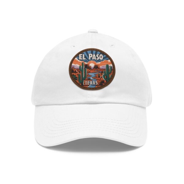El Paso Texas Hat - Leather Patch Desert Sunset Cap with Cactus & River, Retro Travel Baseball Dad Hat, City Vibes Souvenir Apparel
