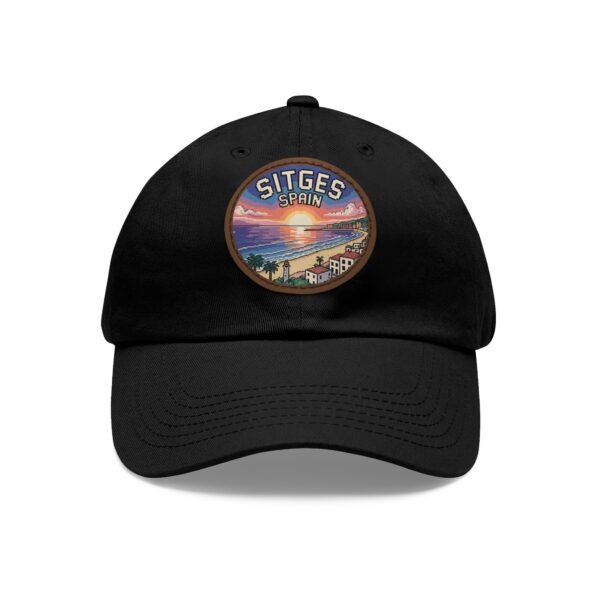 Sitges Spain Hat - Pixel Art Coastal Dad Cap with Leather Patch, Summer Beach Travel Souvenir