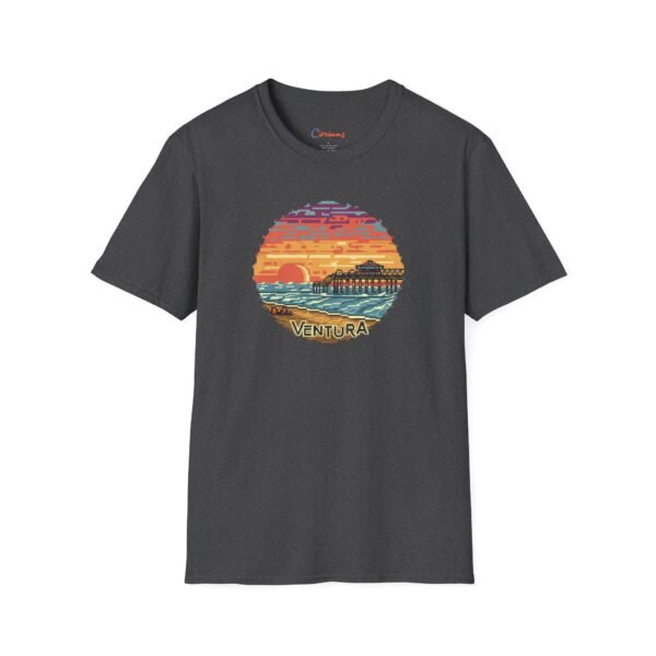 Embrace the Horizon: Pixel Art Ventura Pier Sunset - Unisex Softstyle T-Shirt