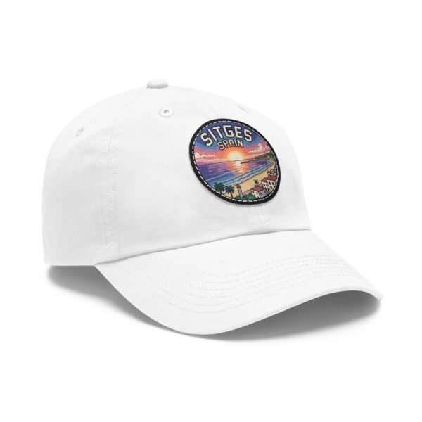 Sitges Spain Hat - Pixel Art Coastal Dad Cap with Leather Patch, Summer Beach Travel Souvenir