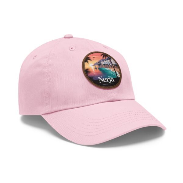 Nerja Spain Hat - Leather Patch Cap with Coastal Sunset Design | Andalucía Beachwear Gift for Travelers & Dreamers