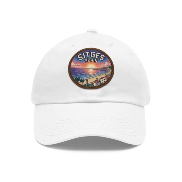 Sitges Spain Hat - Pixel Art Coastal Dad Cap with Leather Patch, Summer Beach Travel Souvenir