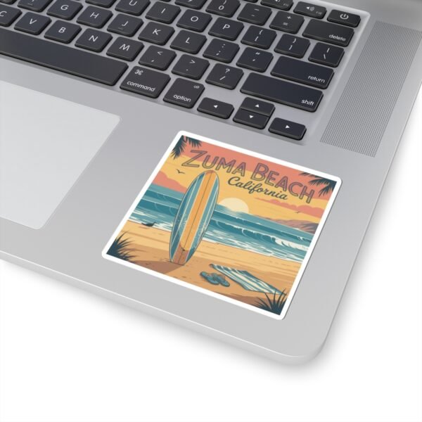 Zuma Beach California Vinyl Sticker - Surfboard Sunset Design, Retro Beach Vibes, California Travel Decal, Malibu Souvenir