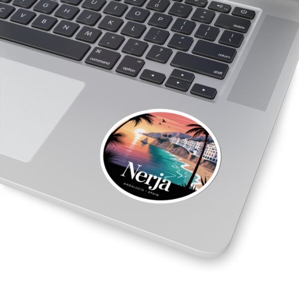 Nerja Spain Sticker - Retro Coastal Sunset Art | Andalucía Beach Town Vinyl Decal for Laptop, Journal & Water Bottle