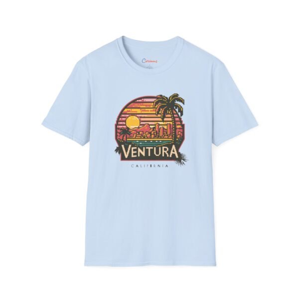 Ventura Sunset Pixel Art California Dream Unisex Softstyle T-Shirt, Graphic Tee, Vintage Style Shirt, Retro Tshirt, Beach Lover Gift