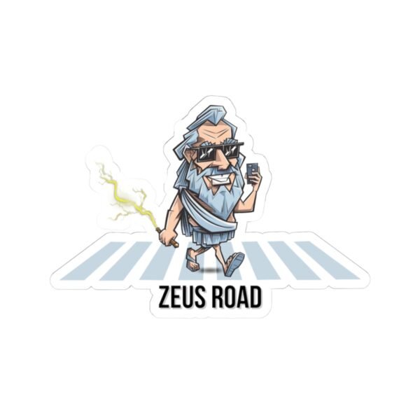 Zeus Road Sticker - Funny Greek Mythology Vinyl Decal, Lightning & Crosswalk Design, Unique Gift for Him