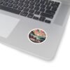 Carmel-by-the-Sea Sticker - California Coast Sunset Art, Retro Coastal Design with Sailboat and Seagulls, Vintage Round Travel Souvenir