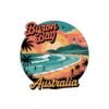 Byron Bay Australia Sticker - Retro Coastal Surf Design with Sunset, Lighthouse, Palm Trees & Surfers - Vintage Travel Souvenir Art