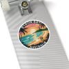 Byron Bay Australia Sticker - Retro Coastal Sunset Design with Lighthouse, Surfers, Palm Trees & Beach Silhouettes - Travel Souvenir Art
