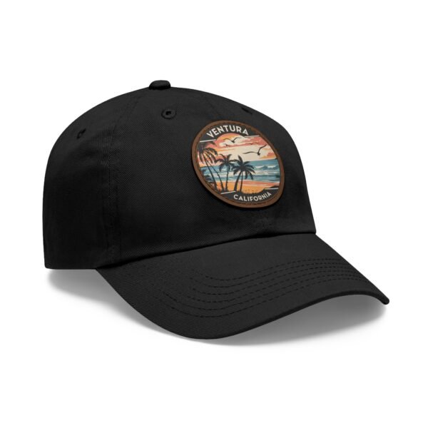 Ventura California Hat - Retro Coastal Embroidered Leather Patch Cap | Vintage Ocean Sunset Beach Design | Classic Dad Hat Gift