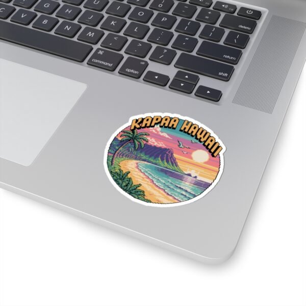 Kapaa Hawaii Pixel Art Sticker - Retro 8-Bit Beach Sunset with Nounou Mountain & Palm Trees - Vintage Gamer Travel Souvenir