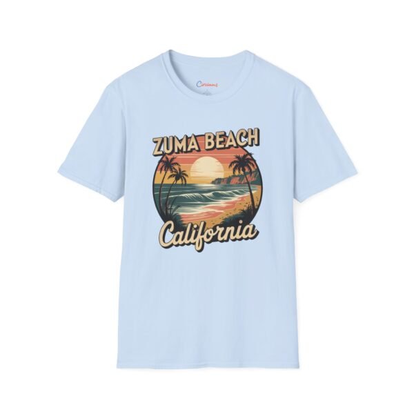 Zuma Beach California T-Shirt - Retro Ocean Sunset Graphic Tee, Vintage Coastal Vibes Shirt, California Summer Unisex Softstyle Tee