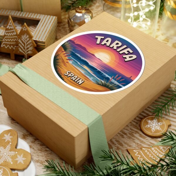 Tarifa Spain Sticker - Retro Sunset Coastal Beach Scene, Travel Souvenir Vinyl Decal for Laptop, Water Bottle, Car