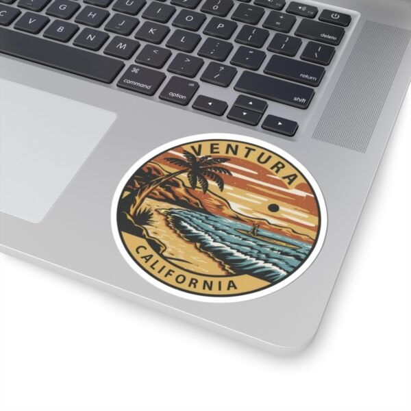 Kiss-Cut Stickers - Ventura, California Surfing Eclipse, Coastal Sticker, Ocean Decal, Beach Lover Gift, Laptop Sticker, Water Bottle Decal
