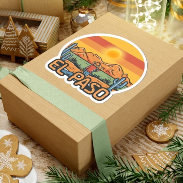 El Paso Texas Sticker - Retro Western Desert Decal with Cowboy & Cactus, Sunset Mountain Art, Southwestern Travel Souvenir