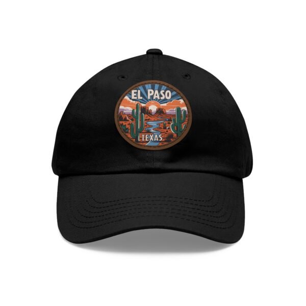 El Paso Texas Hat - Leather Patch Desert Sunset Cap with Cactus & River, Retro Travel Baseball Dad Hat, City Vibes Souvenir Apparel