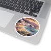 Cadaqués España Sunset Round Vinyl Sticker - Mediterranean Coastal Design, Spanish Seaside Travel Gift, Costa Brava Beach Art