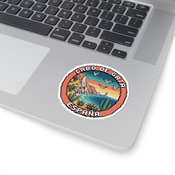 Cabo de Gata Spain Sticker - Retro Pixel Art Travel Badge with Cliffs, Lighthouse & Cactus - Vintage Mediterranean Souvenir Decal