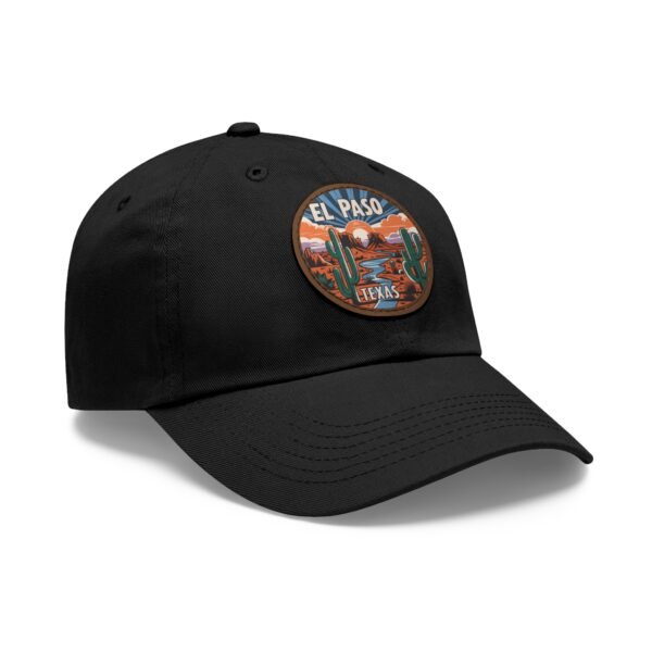 El Paso Texas Hat - Leather Patch Desert Sunset Cap with Cactus & River, Retro Travel Baseball Dad Hat, City Vibes Souvenir Apparel