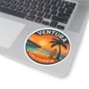 Ventura California Sunset Sticker - Round Beach Decal, Retro Coastal Surf Art, Ocean Travel Gift, Laptop & Water Bottle Vinyl