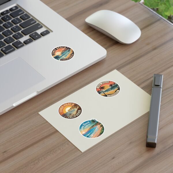 Zuma Beach California Sticker Pack - Set of 4 Retro Coastal Sunset Designs with Palm Trees and Ocean Vibes, Surf Travel Gift Idea