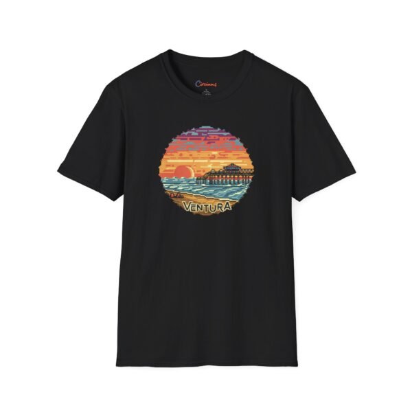Embrace the Horizon: Pixel Art Ventura Pier Sunset - Unisex Softstyle T-Shirt