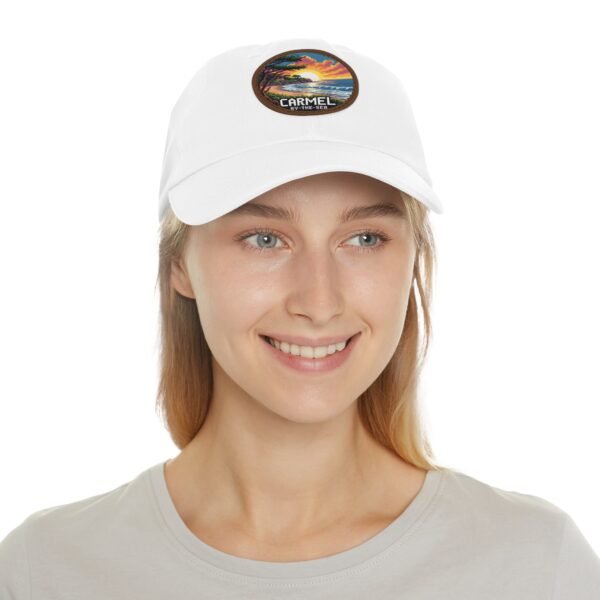 Carmel by the Sea Hat - Pixel Art Sunset Leather Patch Cap, California Coastal Retro Style, Unique Travel Souvenir Gift