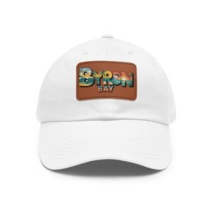 Byron Bay Hat - Retro Leather Patch Dad Hat with Coastal Landscape Design, Summer Beachwear Gift, Australia Travel Souvenir