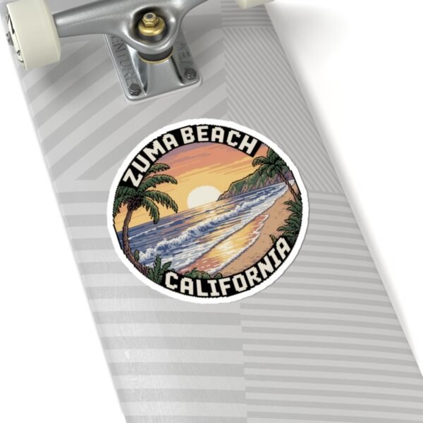 Zuma Beach California Sticker - Retro Pixel Art Coastal Decal, 3x3" Oval Vinyl Sticker for Laptops, Water Bottles & Beach Vibes Lovers