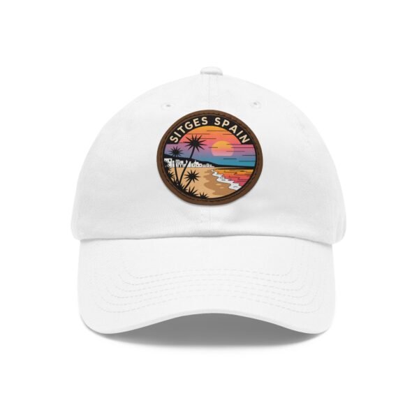 Sitges Spain Hat - Retro Sunset Leather Patch Cap, Coastal Beach Town Souvenir Dad Hat, Mediterranean Travel Gift