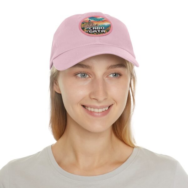 Cabo de Gata Hat - PU Leather Patch Pixel Art Sunset Baseball Cap, Spain Coastal Souvenir