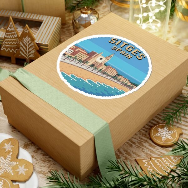 Sitges Spain Sticker - Pixel Art Coastal Travel Design, Retro Mediterranean Beach Souvenir