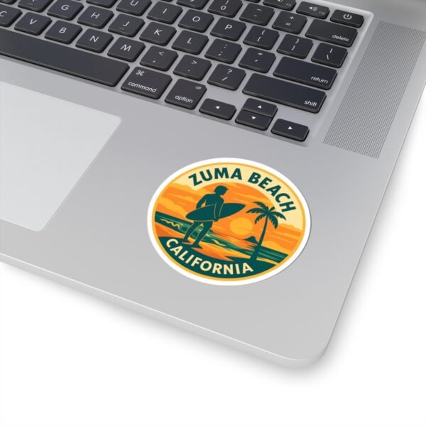 Zuma Beach, California - Vintage Sunset Emblem Sticker | Surf Design, Travel Souvenir, Coastal Vibes