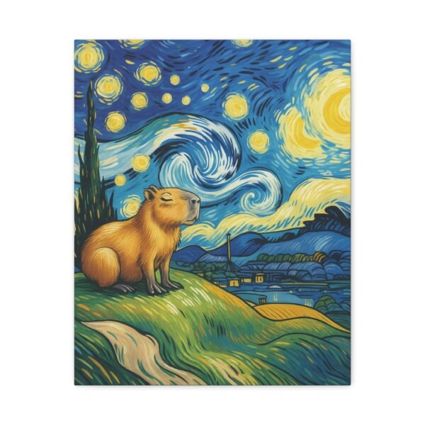 Canvas Print, Capybara Art - Tranquil Night Landscape Wall Decor, Whimsical Animal Illustration, Capybara Nation Collection, Nature Lover