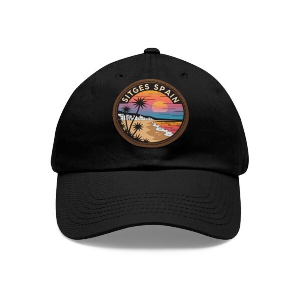 Sitges Spain Hat - Retro Sunset Leather Patch Cap, Coastal Beach Town Souvenir Dad Hat, Mediterranean Travel Gift
