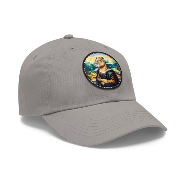 Capybara Mona Lisa Hat - PU Leather Patch Funny Animal Baseball Cap, Art Parody Gift