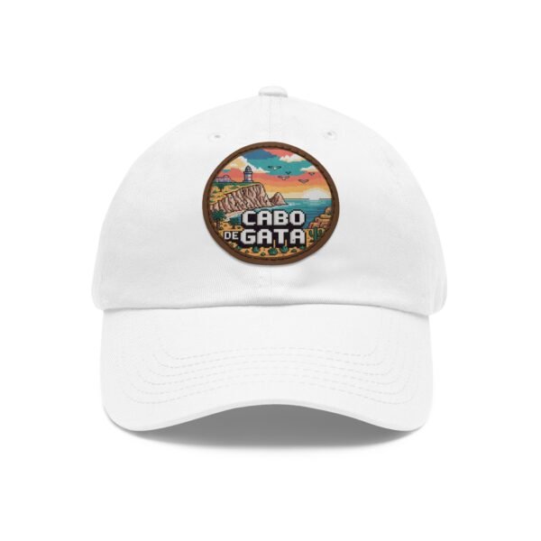 Cabo de Gata Hat - PU Leather Patch Pixel Art Sunset Baseball Cap, Spain Coastal Souvenir
