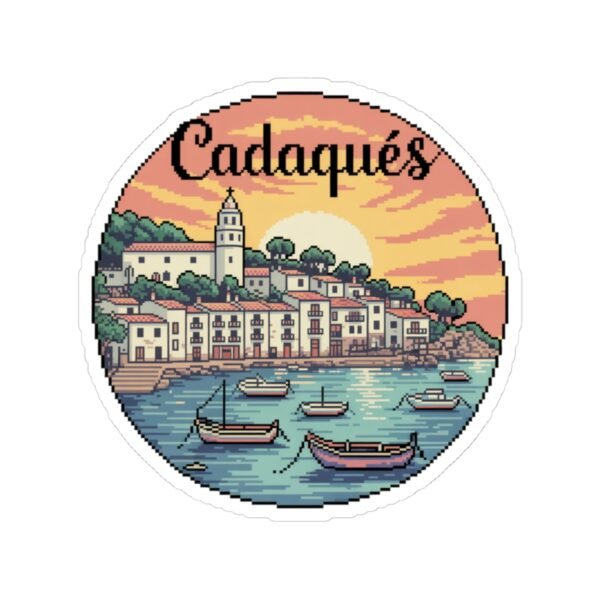 8251855668289963825_1200.jpeg Cadaqués Spain Pixel Art Sticker - Retro Sunset Coastal Village Design