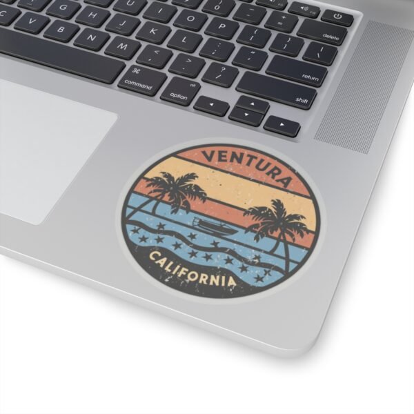 Ventura California Sticker - Retro Sunset Beach Decal with Palm Trees, Vintage Coastal Travel Souvenir, Surf Vibes Art