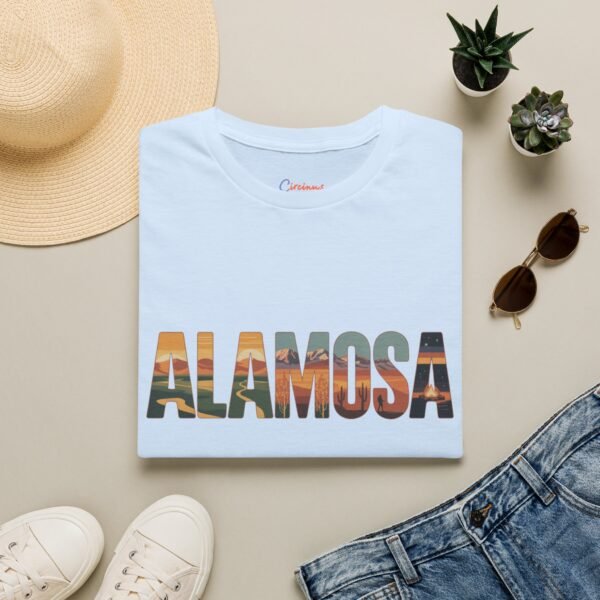 Alamosa Colorado T-Shirt - Retro Mountain & Desert Lettering Design, Great Sand Dunes Graphic Tee, Unisex Soft Cotton Shirt for Hikers